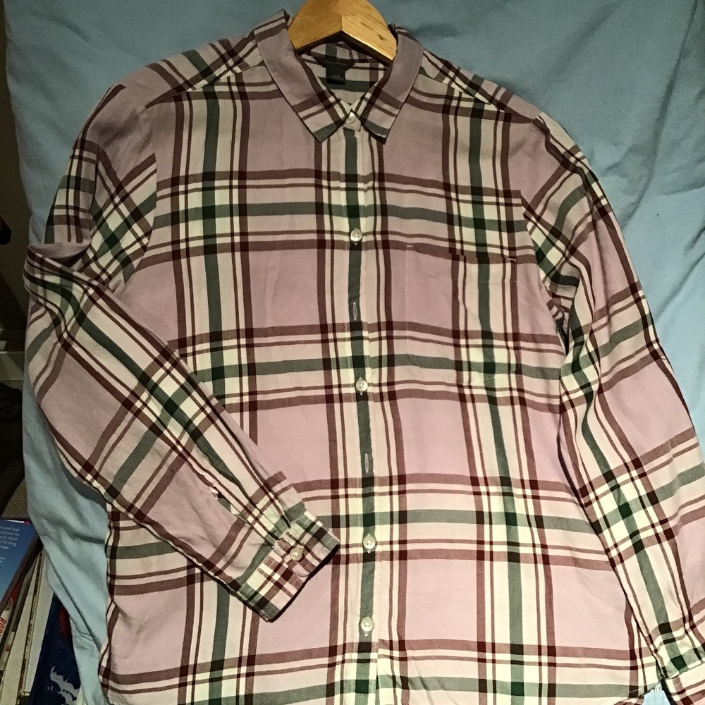 EDDIE BAUER WOMENS PINK & BURGUNDY CHECKERED LONG SLEEVE SHIRT SIZE L